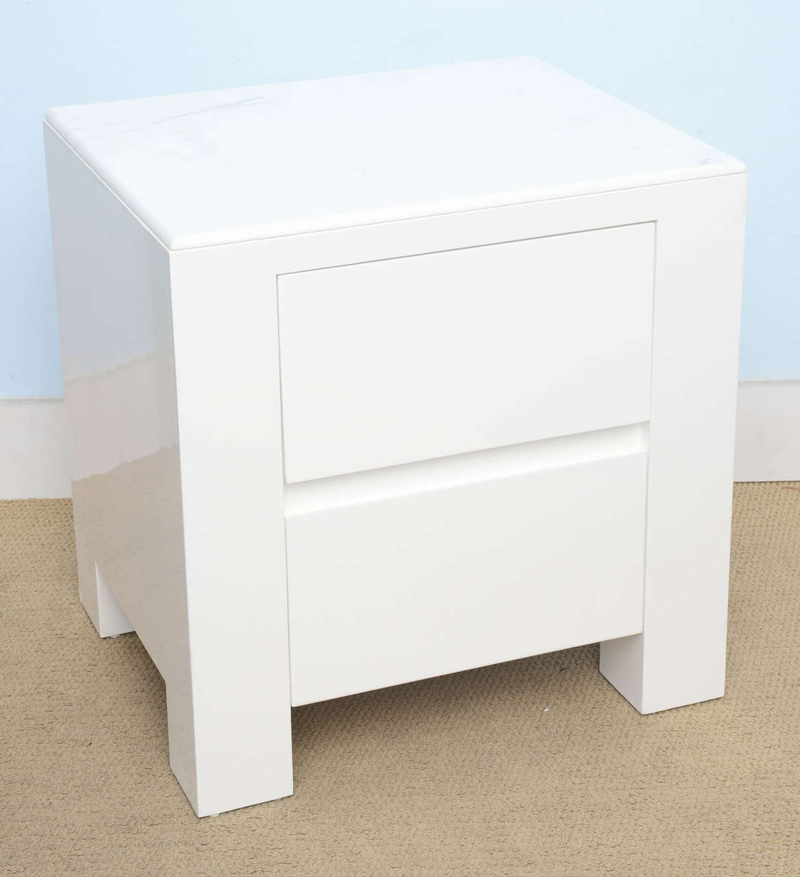 Pair of Modern White HiGloss and MarbleTop Nightstands at 1stDibs
