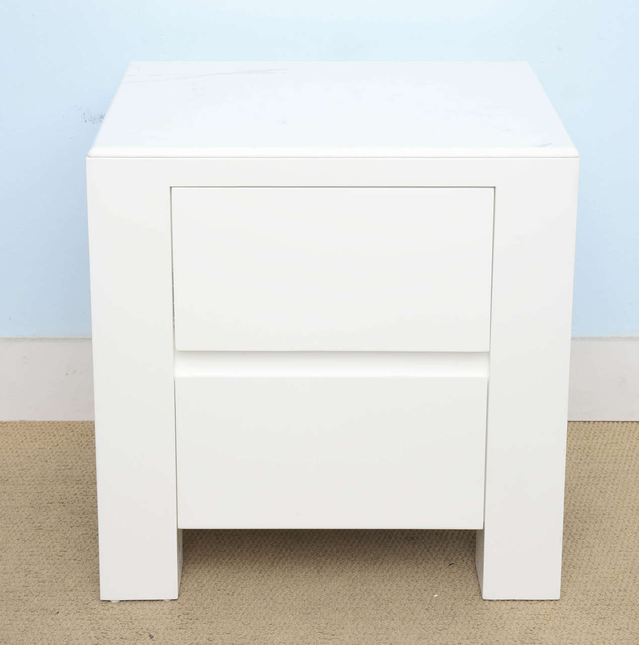 Pair of Modern White HiGloss and MarbleTop Nightstands at 1stDibs