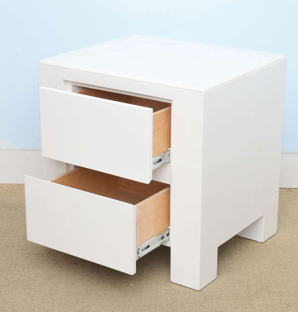 Pair of Modern White HiGloss and MarbleTop Nightstands at 1stDibs