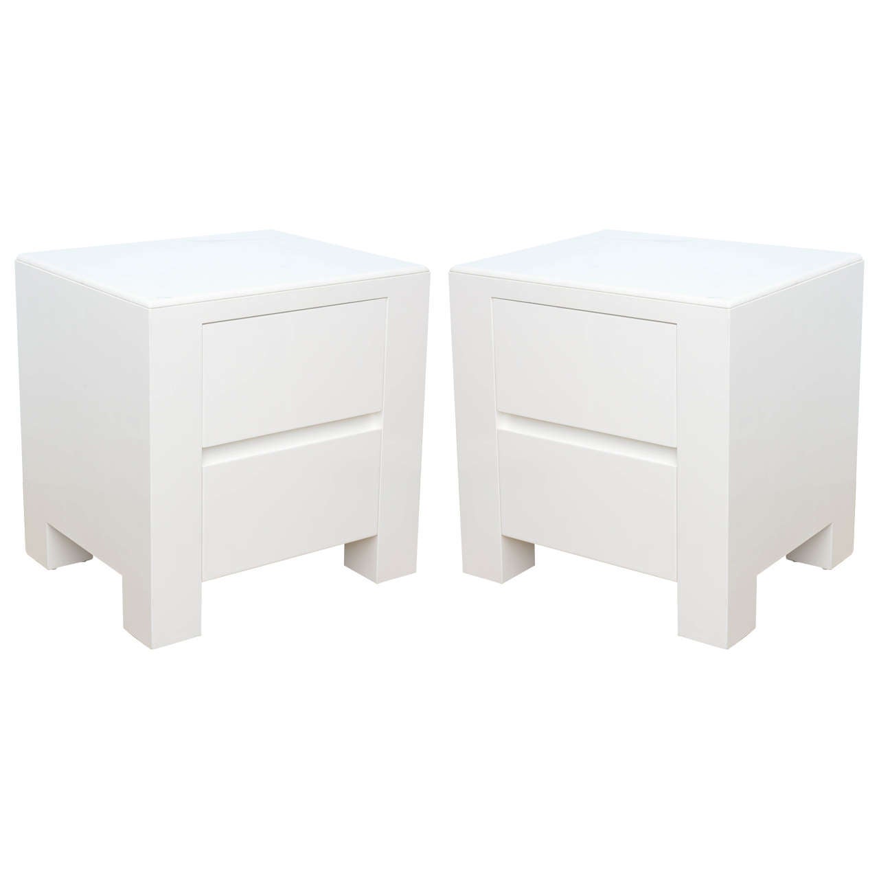 Pair of Modern White HiGloss and MarbleTop Nightstands at 1stDibs