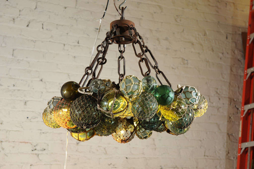 Contemporary Custom Antique Japanese Fishing Float Led Chandelier