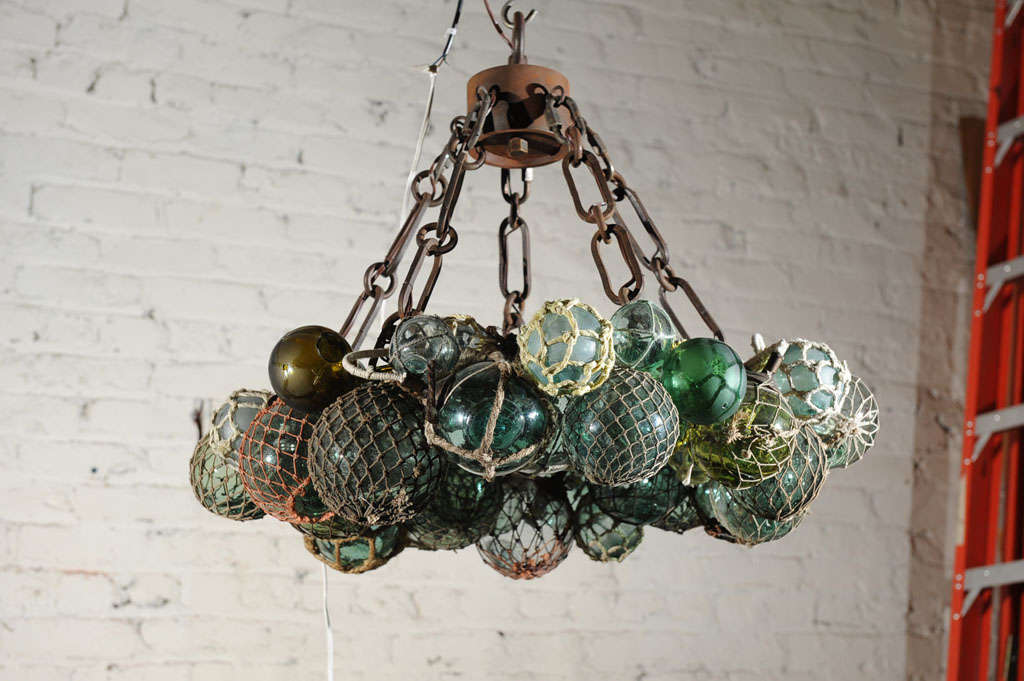 Custom Antique Japanese Fishing Float Led Chandelier at 1stDibs