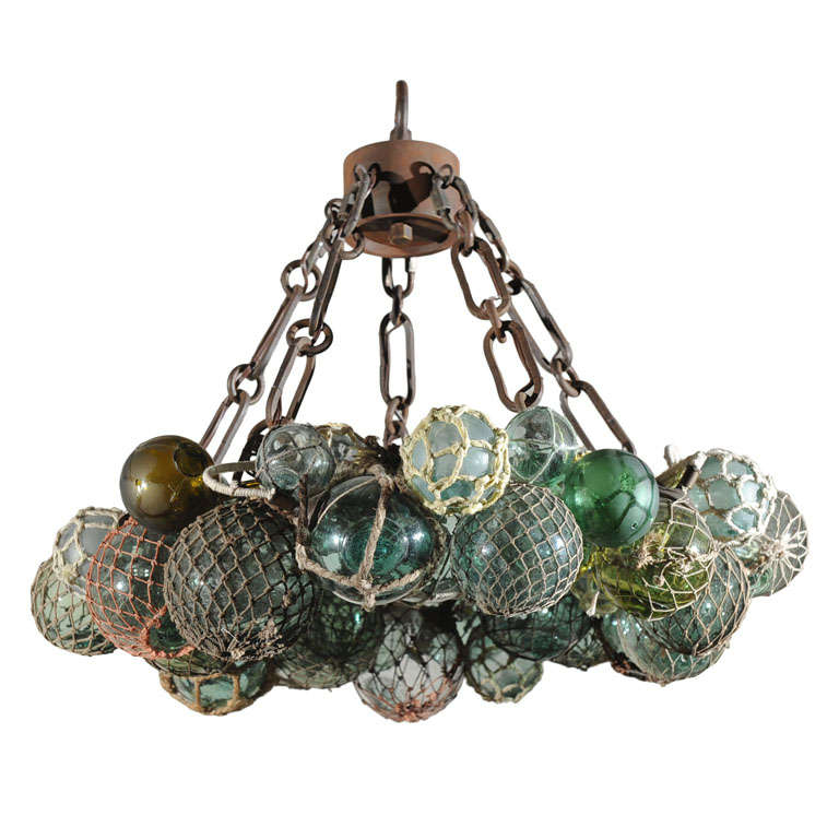 Custom Antique Japanese Fishing Float LED Chandelier For Sale at 1stdibs