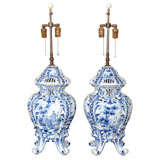 Antique Pair of 18th century Delft Lamps