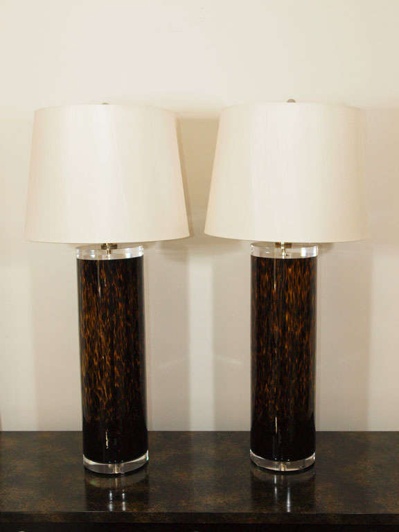 Pair single-light table lamps of generous height in Murano glass with 