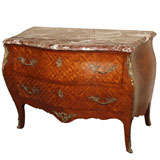 Antique French bombe parquetry commode. Antique French bombe parquetry commode.
