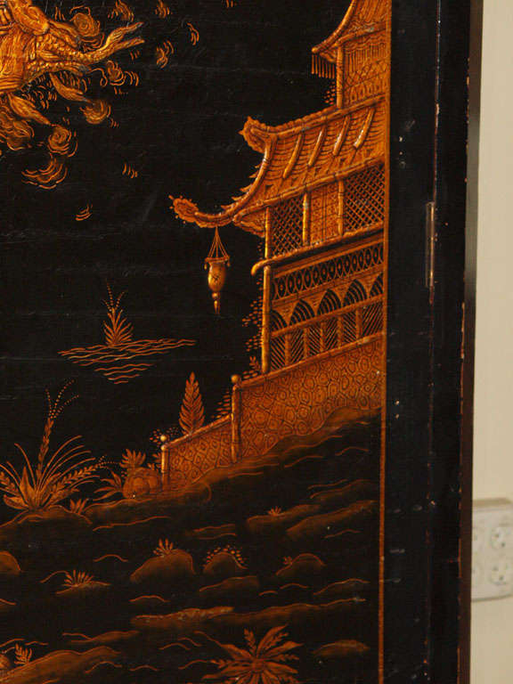 Lacquer Antique French chinoiserie black lacquer armoire