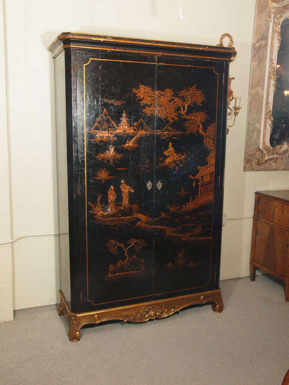 18th century French chinoiserie black lacquer armoire.