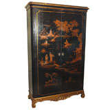 Antique French chinoiserie black lacquer armoire