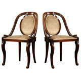 Pair: 19th C. Empire Mahogany , Upholstered Swan Armchairs