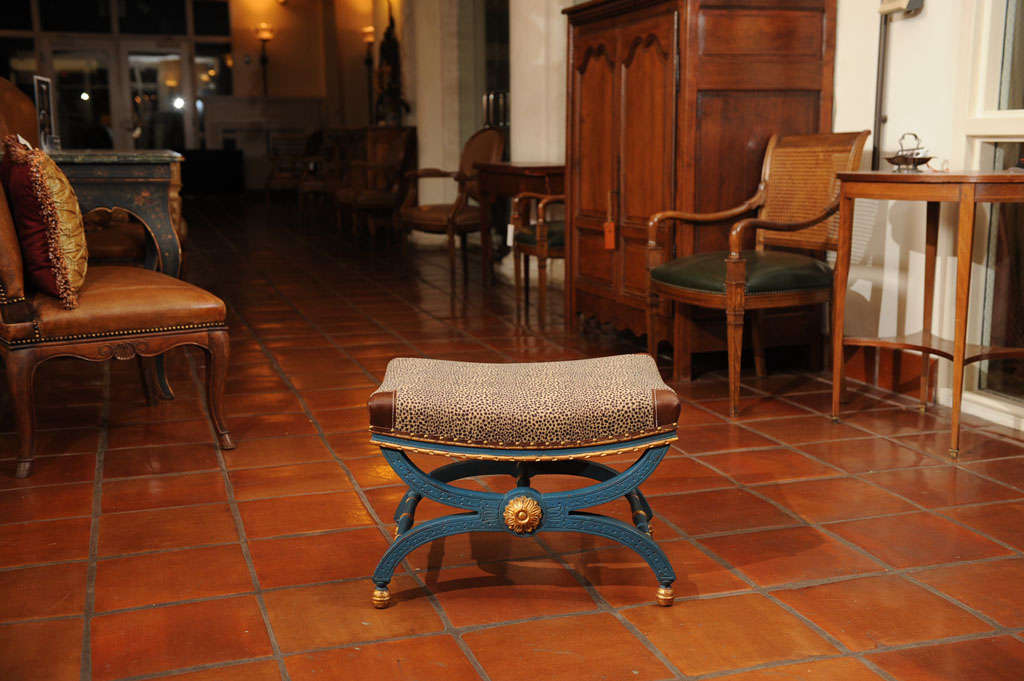 20th Century A Jansen Painted and Parcel Gilt Curule Stool For Sale