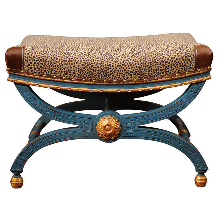 A Jansen Painted and Parcel Gilt Curule Stool For Sale