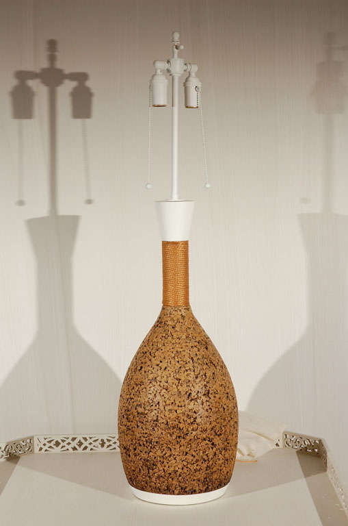 British Tall Vintage Cork, Rope and Ceramic Table Lamp