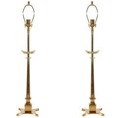 Pair of  Tommi Parzinger Polished Brass Lamps