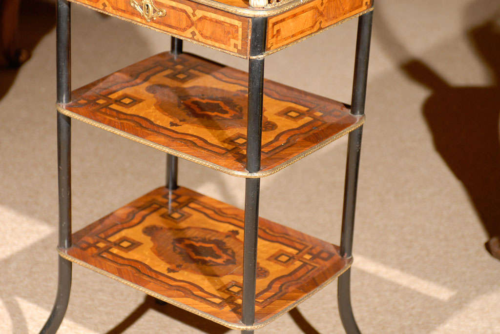 French Inlaid Etagere with Drawer & Brass Trim 1