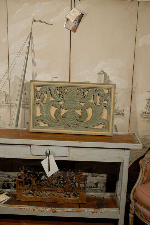 Pair of  French Painted Carved Wood  Architectural Panels