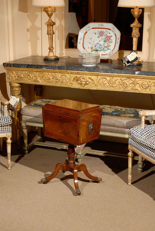 19th Century Regency Mahogany Teapoy With String Inlay
