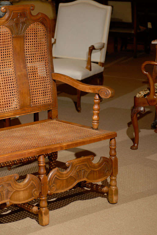 Triple back Caned Dutch Bench in Walnut, ca. 1850 In Excellent Condition In Atlanta, GA