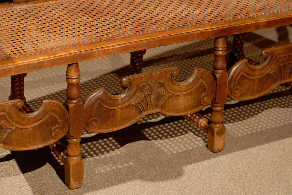19th Century Triple back Caned Dutch Bench in Walnut, ca. 1850