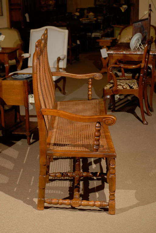 Triple back Caned Dutch Bench in Walnut, ca. 1850 3