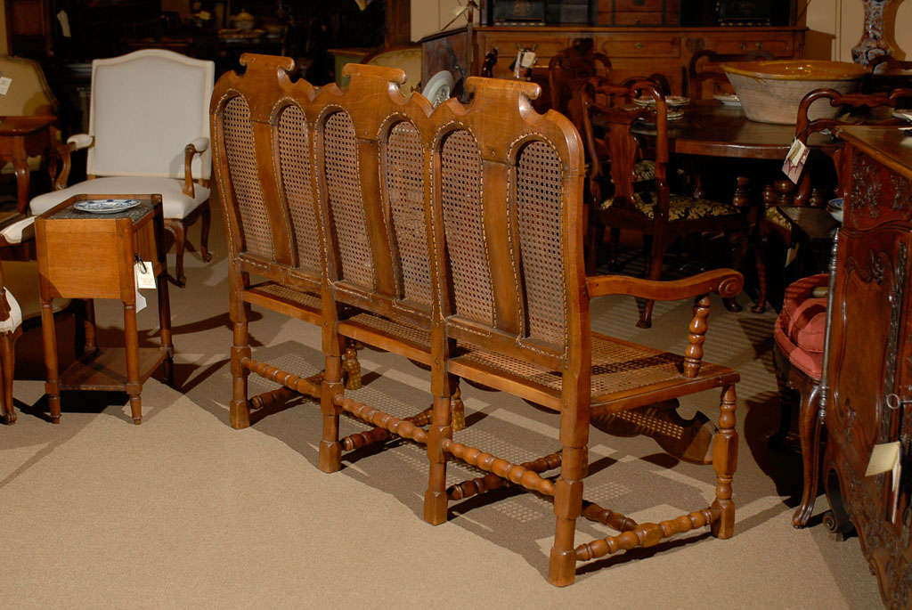 Triple back Caned Dutch Bench in Walnut, ca. 1850 4