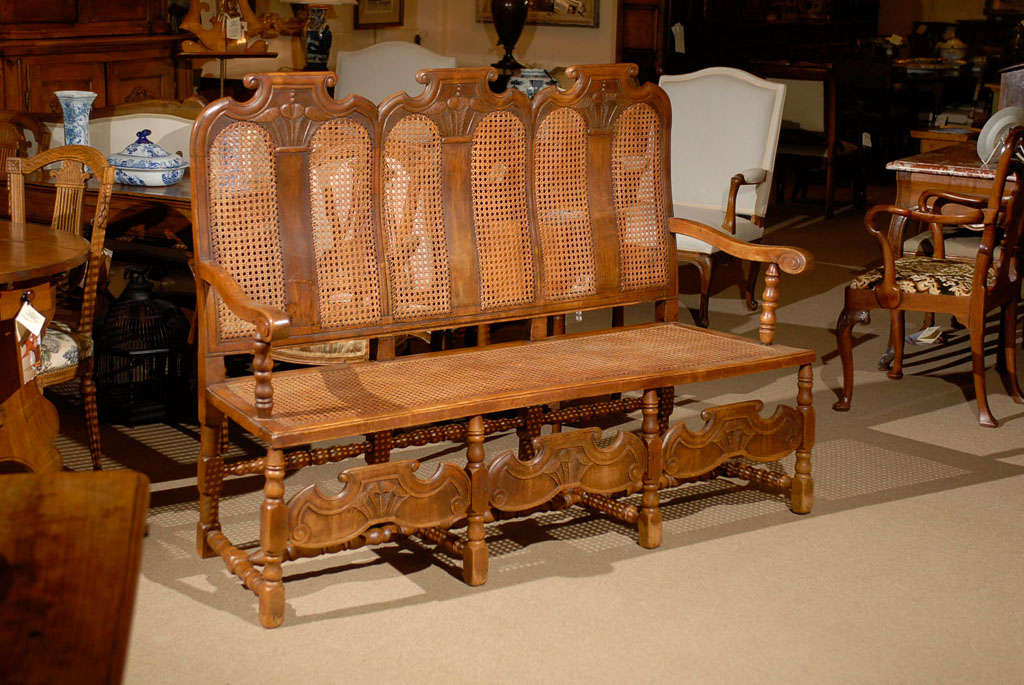 Triple back Caned Dutch Bench in Walnut, ca. 1850 6