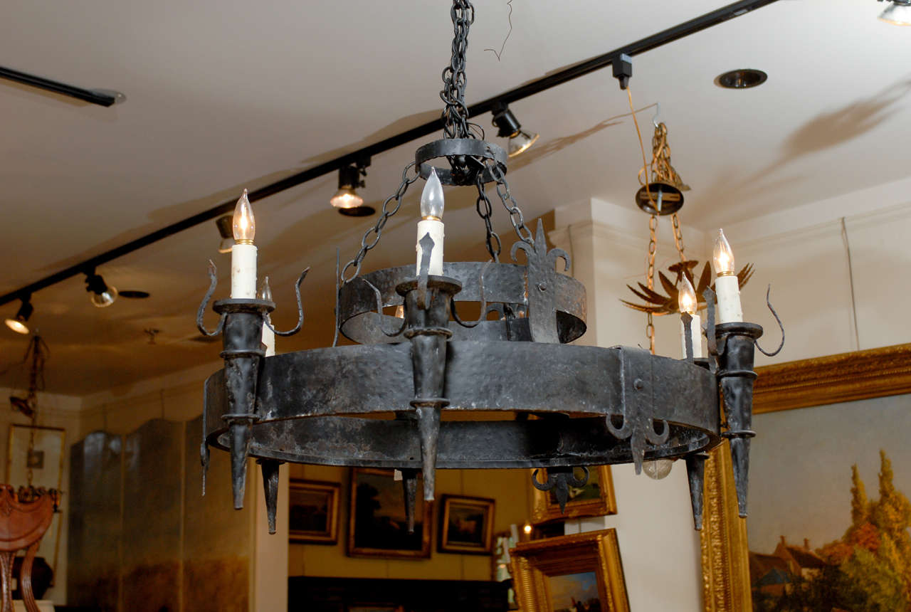 Large Vintage Iron Two Tier Chandelier
