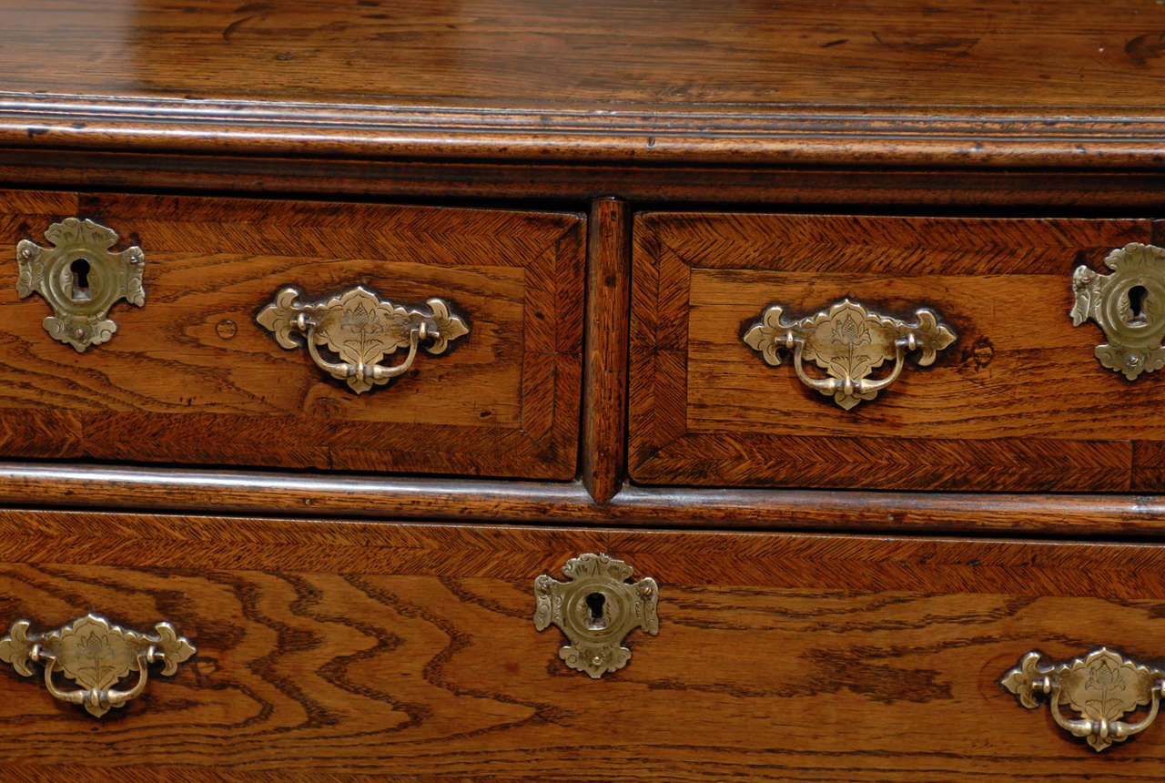 English 1820s Regency Oak Five-Drawer Commode with Crossbanding and Bracket Feet For Sale 4
