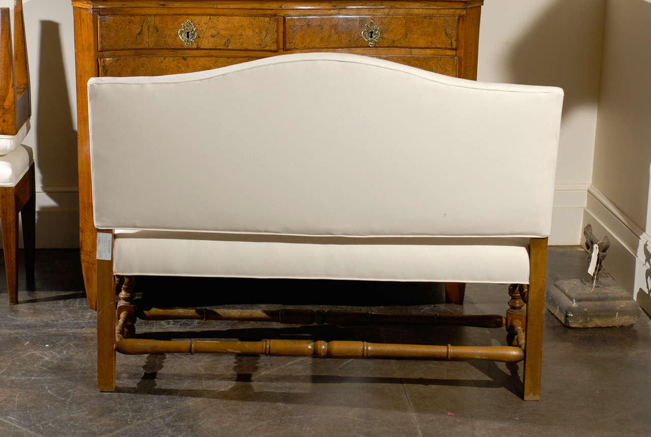 Wood French Upholstered Bench with Back