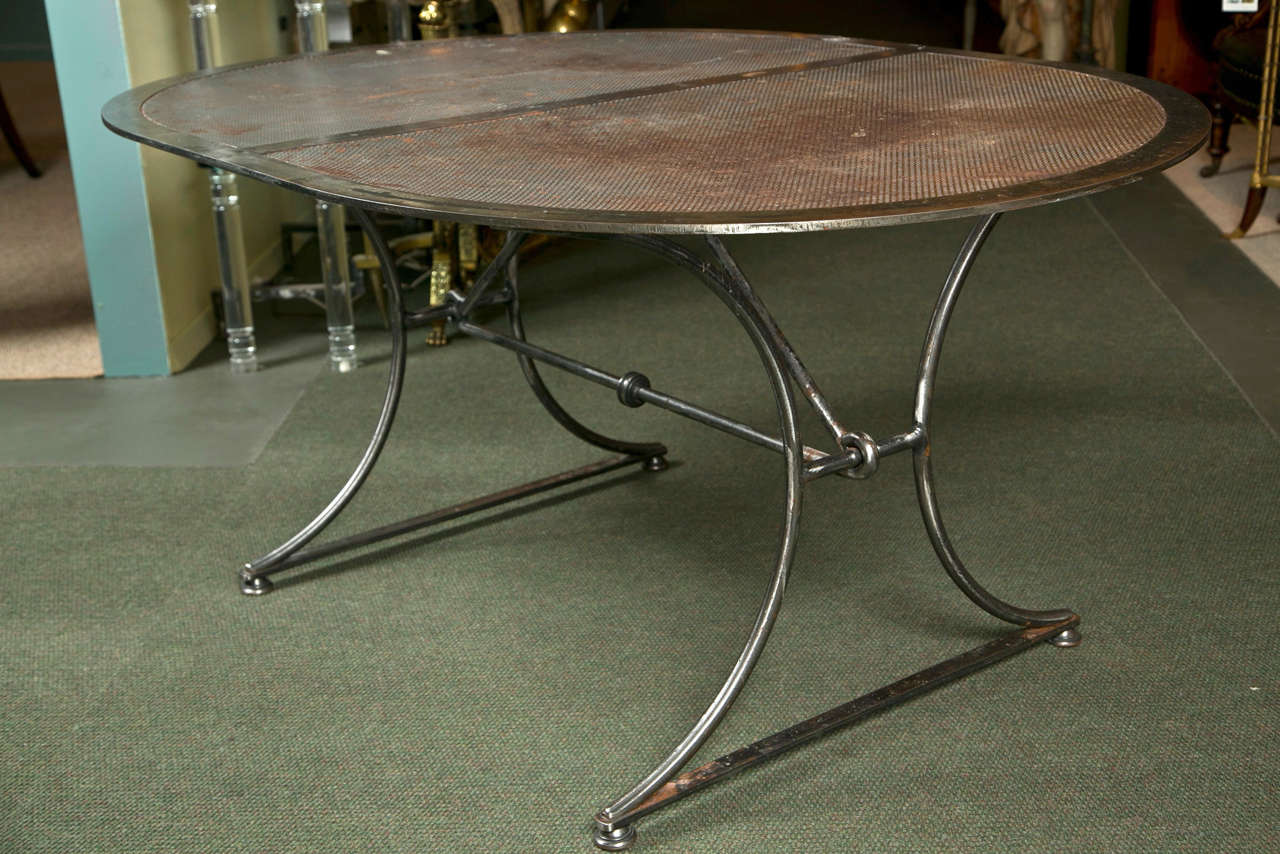 An industrial steel table.
