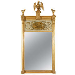 Swedish Gilt Pier Mirror with Eglomise Panel and Eagle Crest, c. 1800