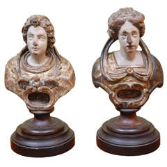 A Pair of Italian Carved, Polychrome Wood Reliquary Busts, c. 1770
