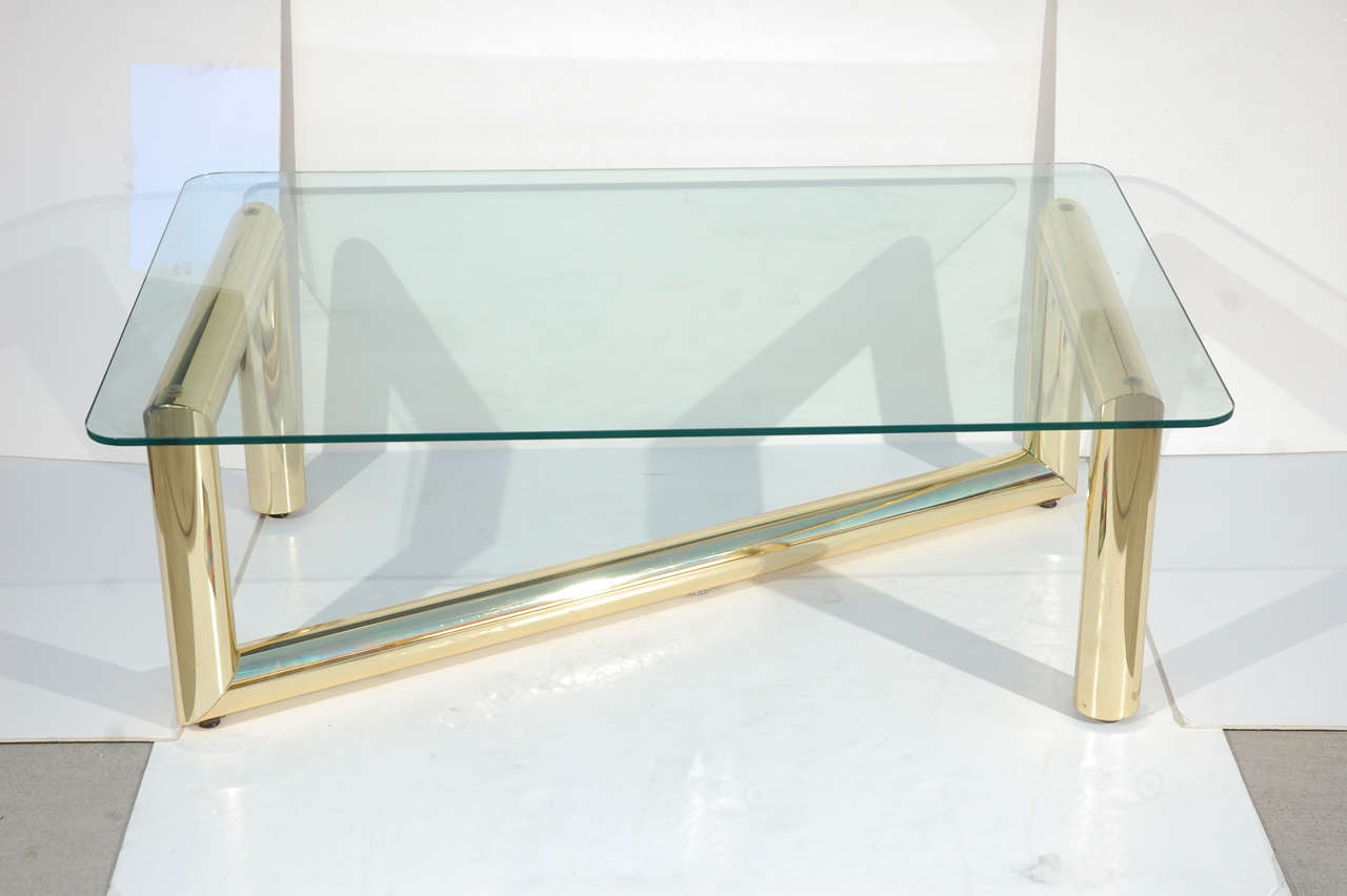 Tubular Brass & Glass Coffee Table Attributed to Karl Springer