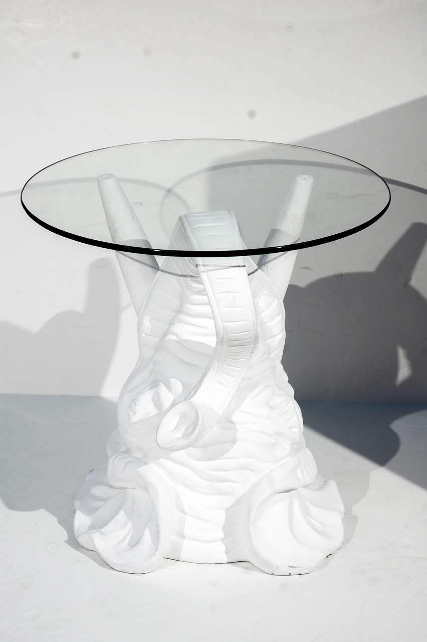 Glass White Plaster Elephant Side Table For Sale