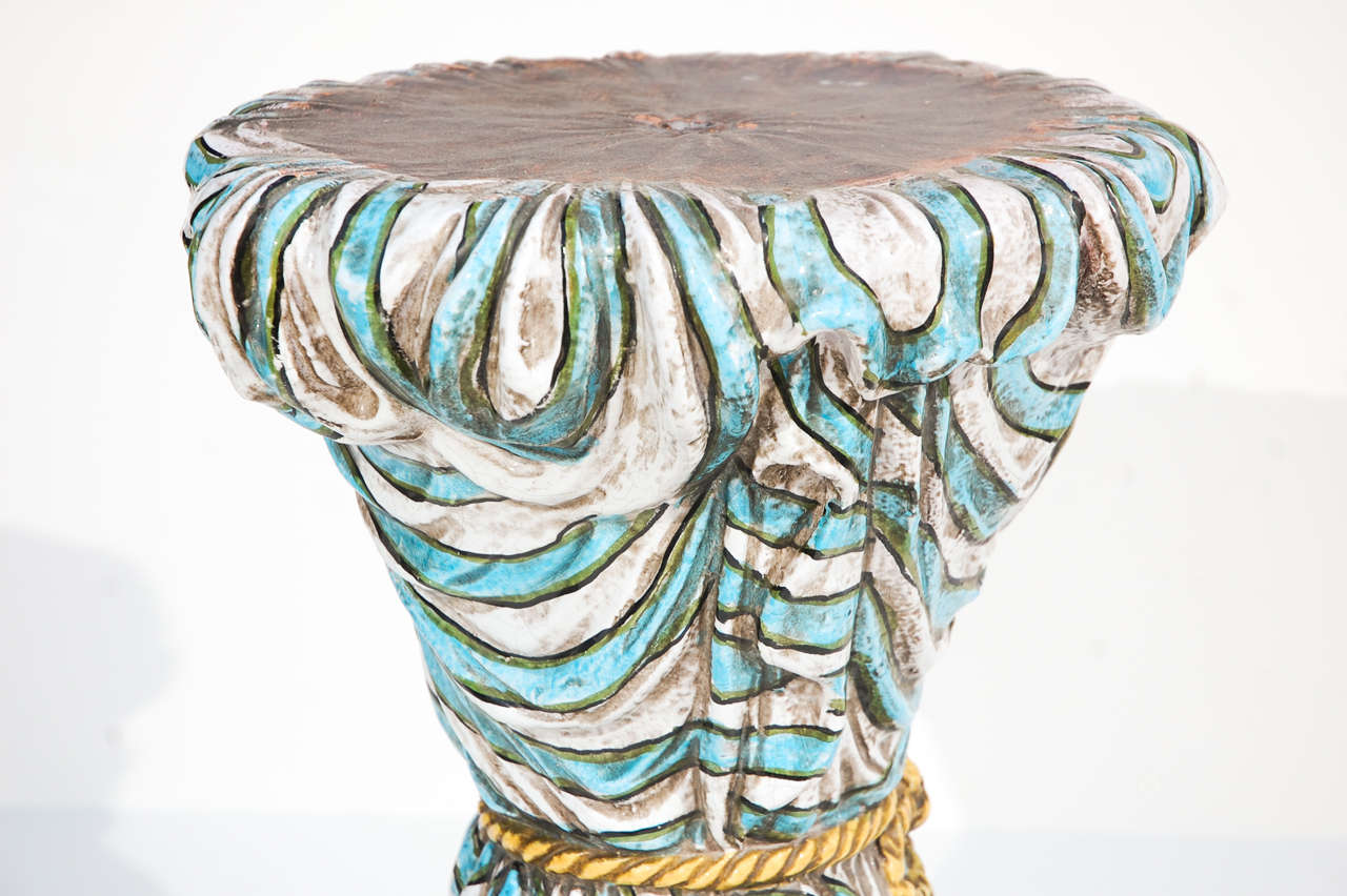 20th Century Italian Glazed Ceramic Tassel Side Table For Sale