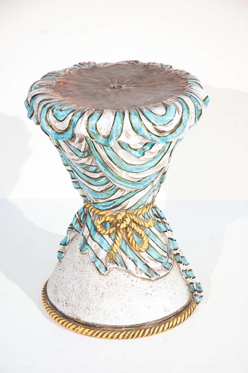 Italian Glazed Ceramic Tassel Side Table For Sale 3