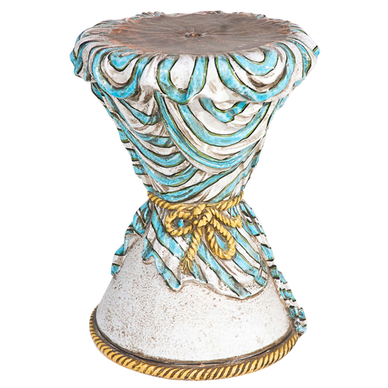 Italian Glazed Ceramic Tassel Side Table For Sale