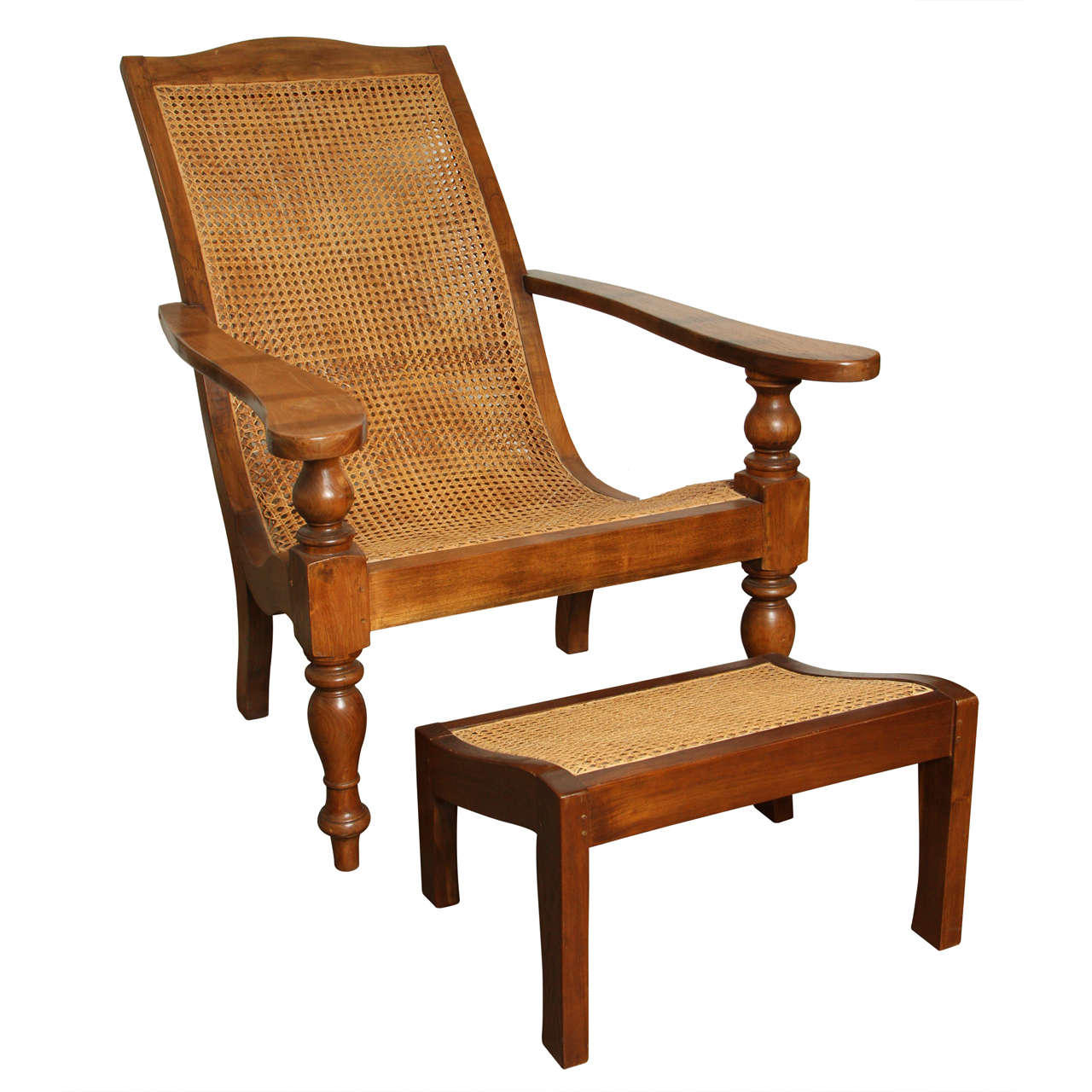 Anglo Indian Plantation Chair and Ottoman