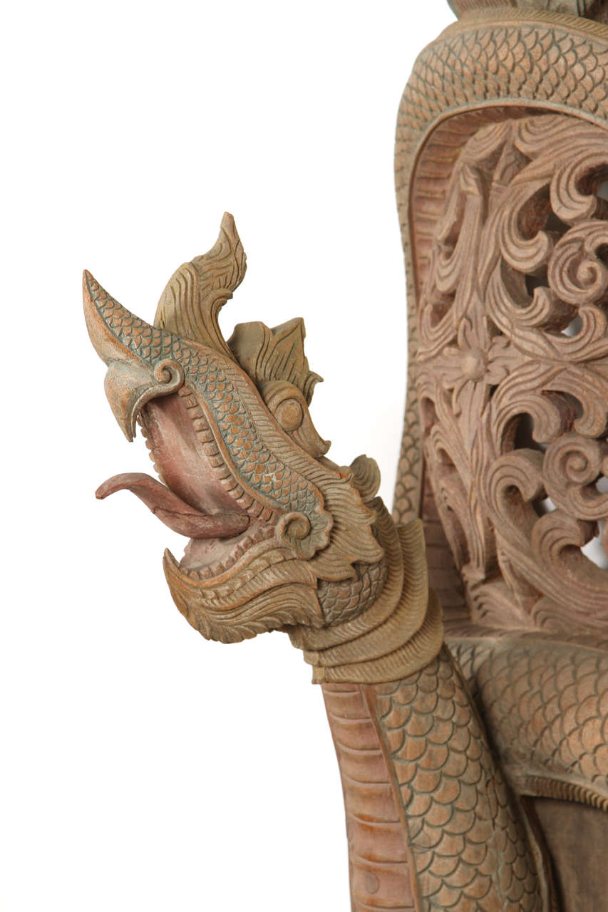 Anglo Raj Asian Thai Sculpture of Fertility Deity and Dragon