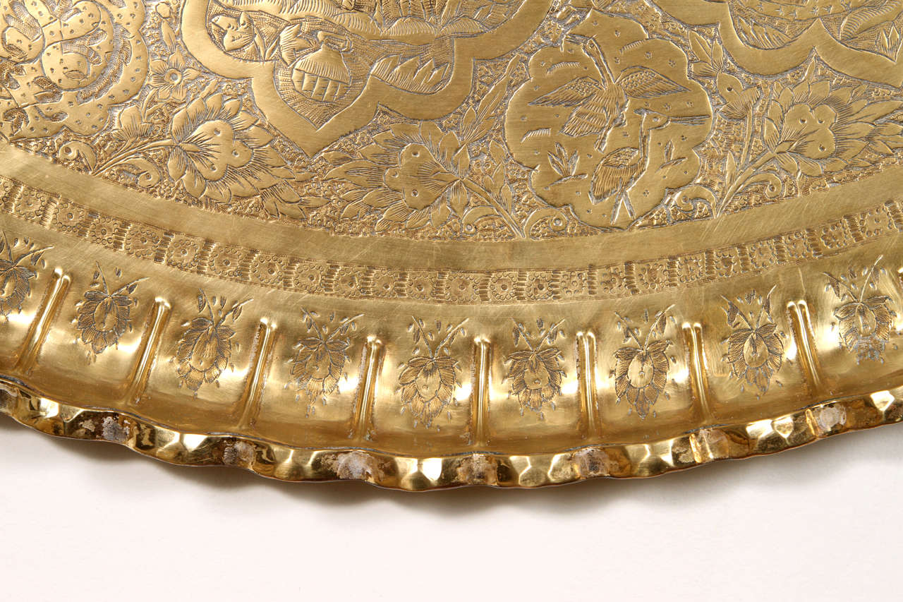 Hand-Carved Large Persian Antique Brass Tray