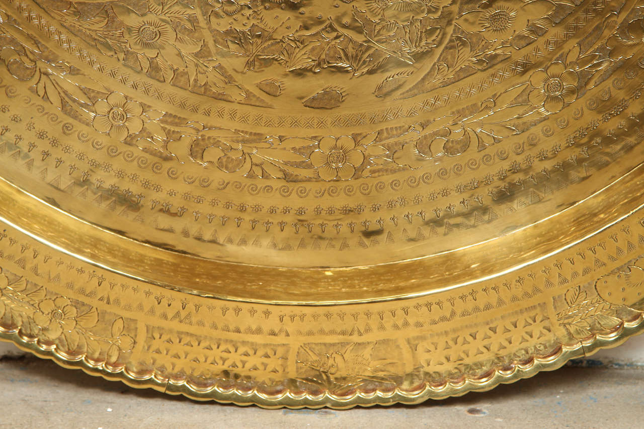 Hammered Large Chinese Imports Polished Brass Tray, circa 1950