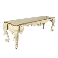 Table Console Sofa Anglo-Indienne Vintage Elephants Sculptée