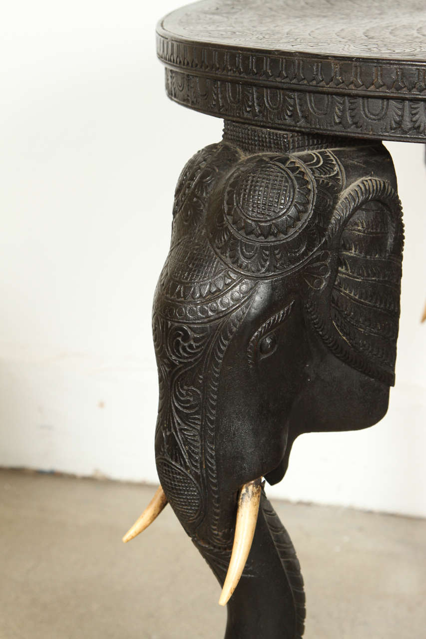 Indian Anglo Raj Carved Side Table with Elephant Heads