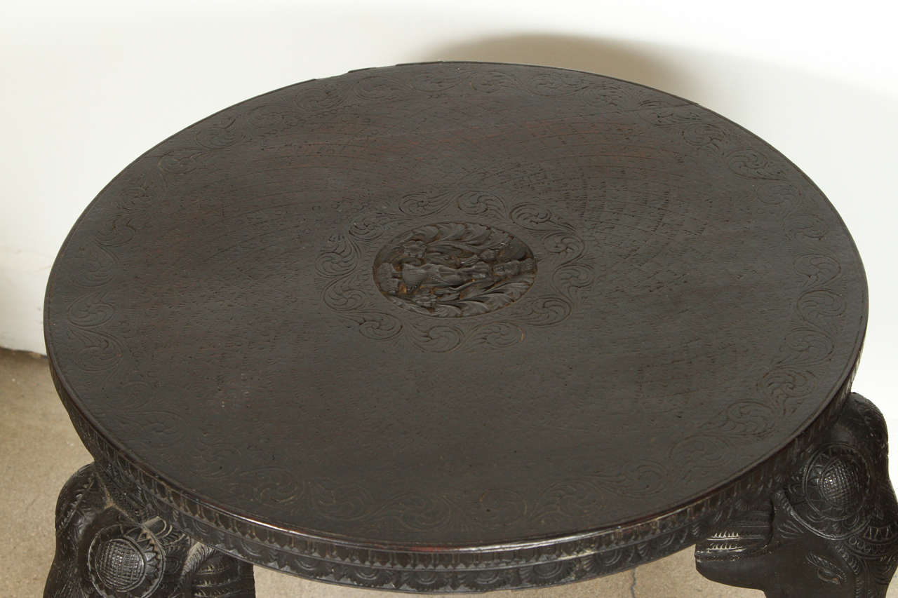 19th Century Anglo Raj Carved Side Table with Elephant Heads