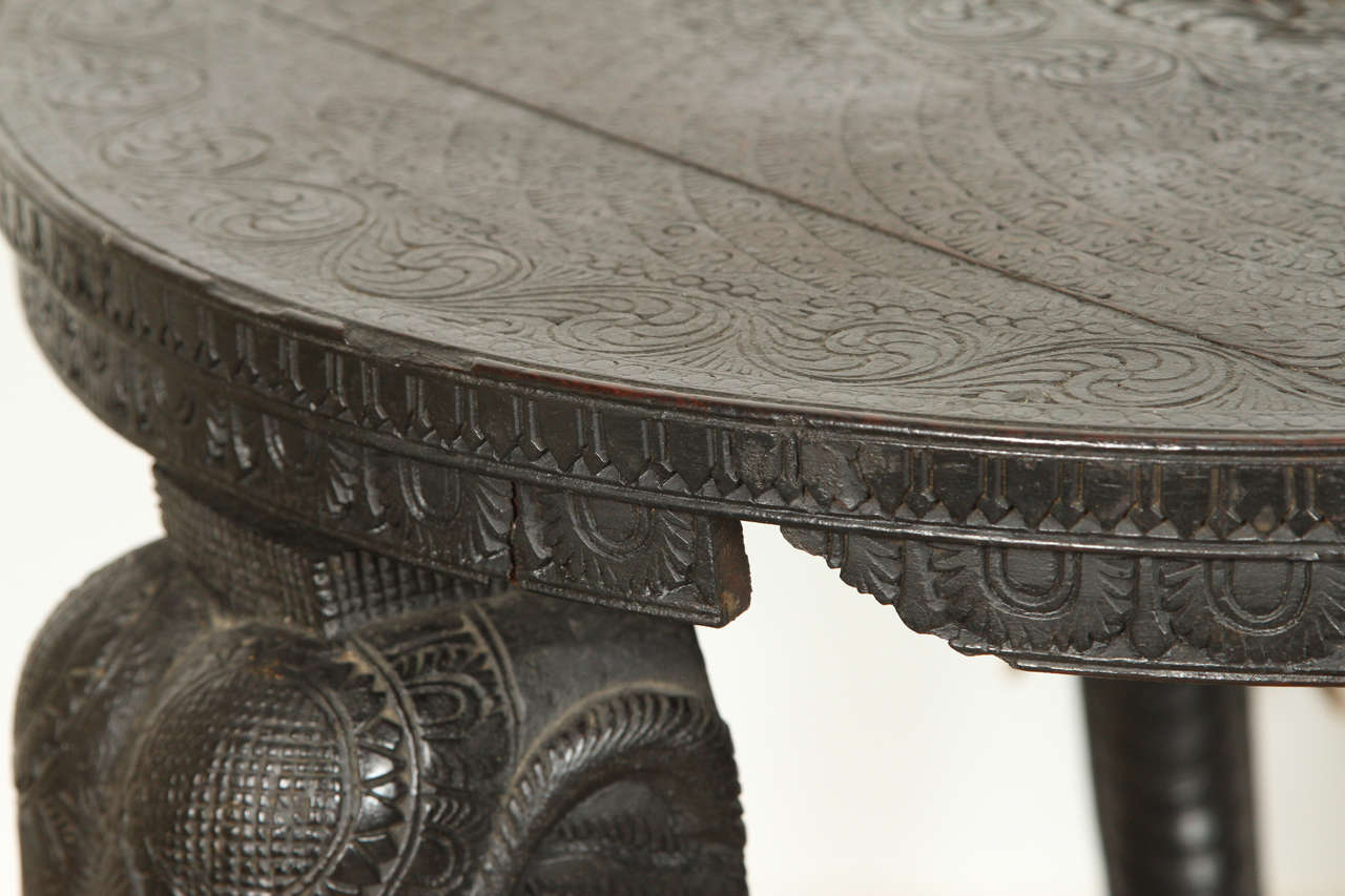 Bone Anglo Raj Carved Side Table with Elephant Heads