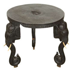 Antique Anglo Raj Carved Side Table with Elephant Heads