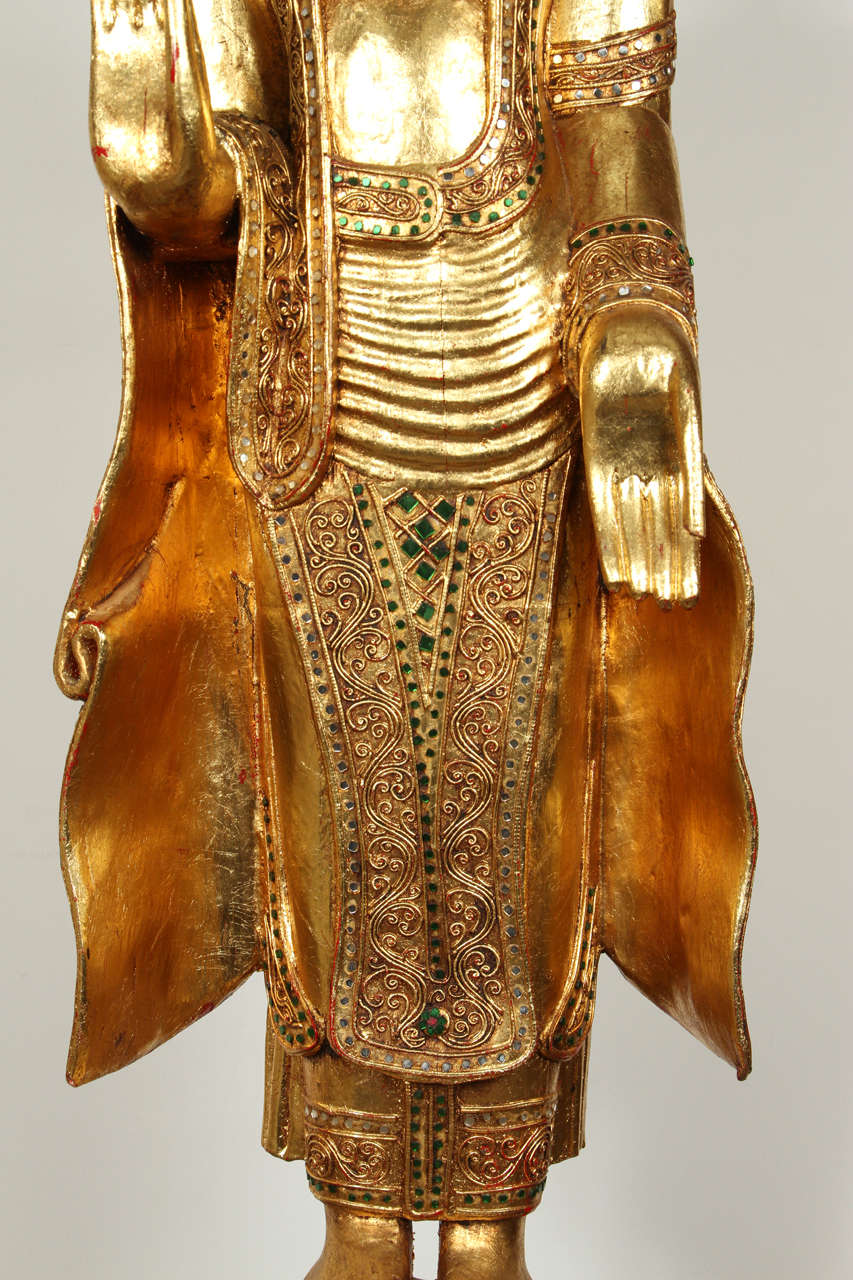 Hand-Carved Gilded Figure of a Thai Standing Buddha