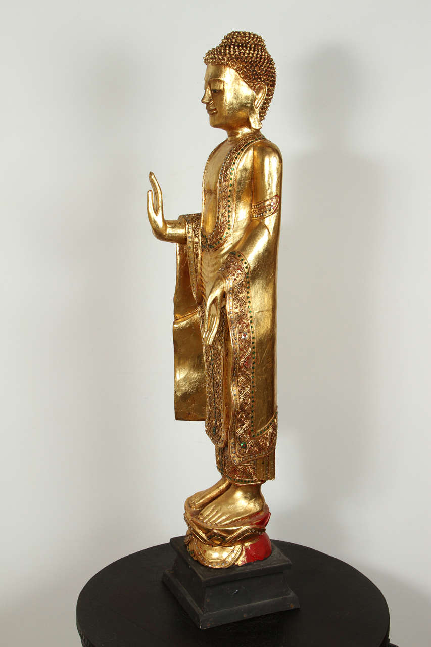 Gilded Figure of a Thai Standing Buddha In Good Condition In North Hollywood, CA