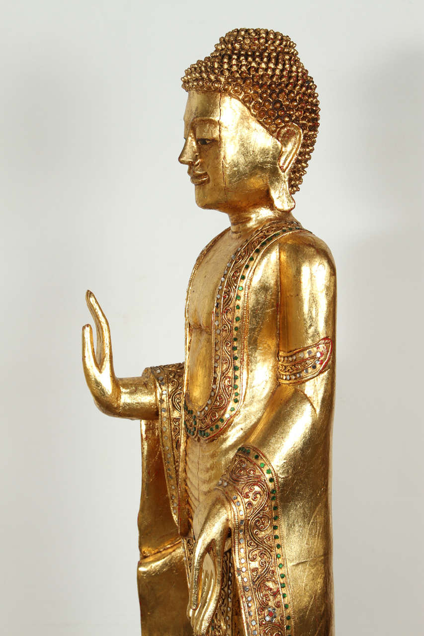 20th Century Gilded Figure of a Thai Standing Buddha