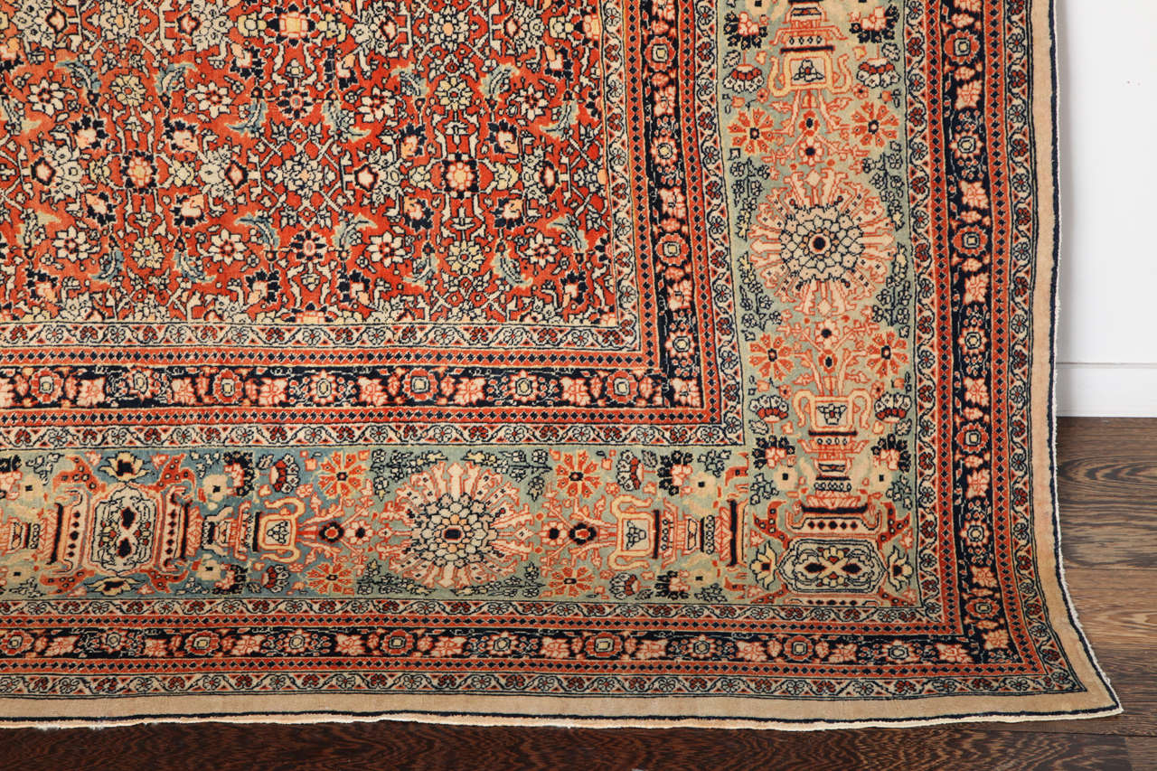 Antique Wool Persian Tabriz Rug, Circa 1980, Hand-knotted, 9’ x 13’ For Sale 1